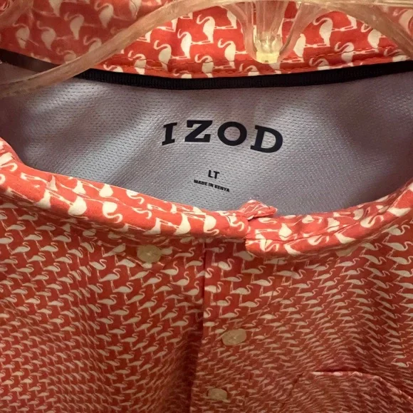 Izod Coral Flamingo Men's Button Down Shirt - Picture 2 of 4
